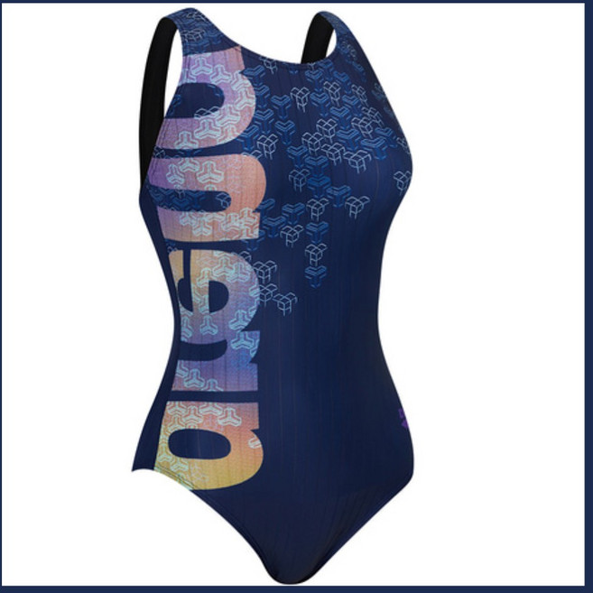 예쁜 수영복 브랜드 아레나 강습 엄마수영복 네이비 큐브블럭 빅로고 골지 원피스수영복 준선수용 가족여행