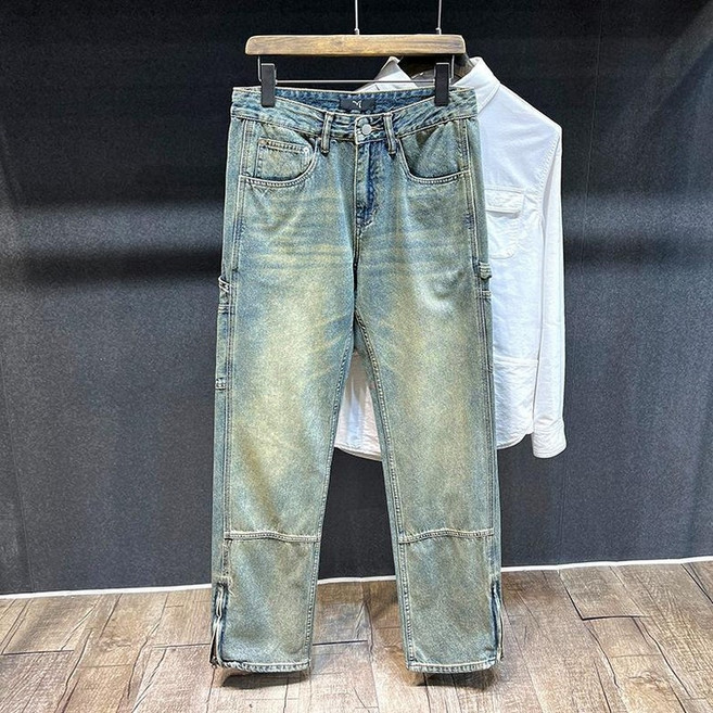 해피유통 남성 데님 트렌디 빈티지 와이드 카고 통바지 jhzhq