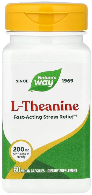 엔자마틱테라피 Natures Way (네이처스 웨이) l-테아닌 200mg 베지 캡슐 60정(캡슐 1정당 100mg), 1개, 60정 - 쿠팡
