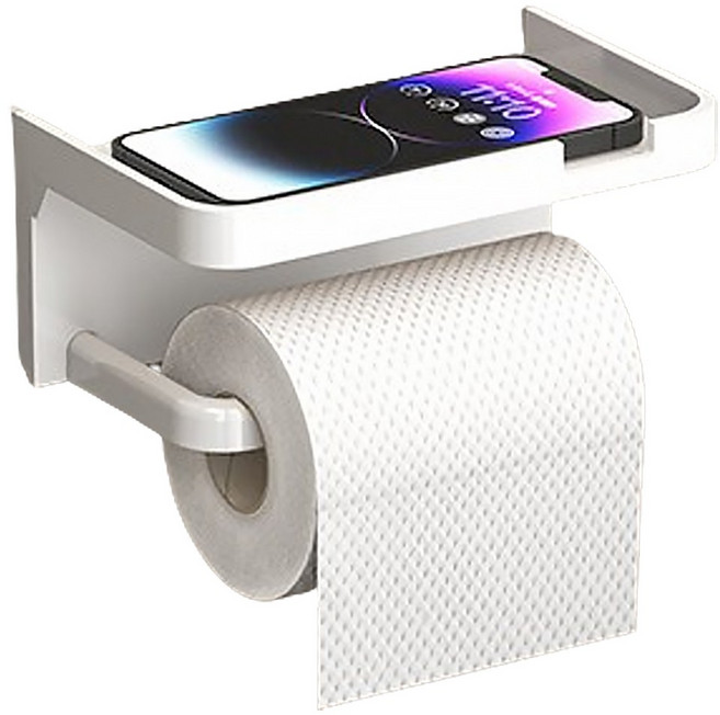 끌레르비 무타공 핸드폰 거치 휴지걸이, 화이트, 1개