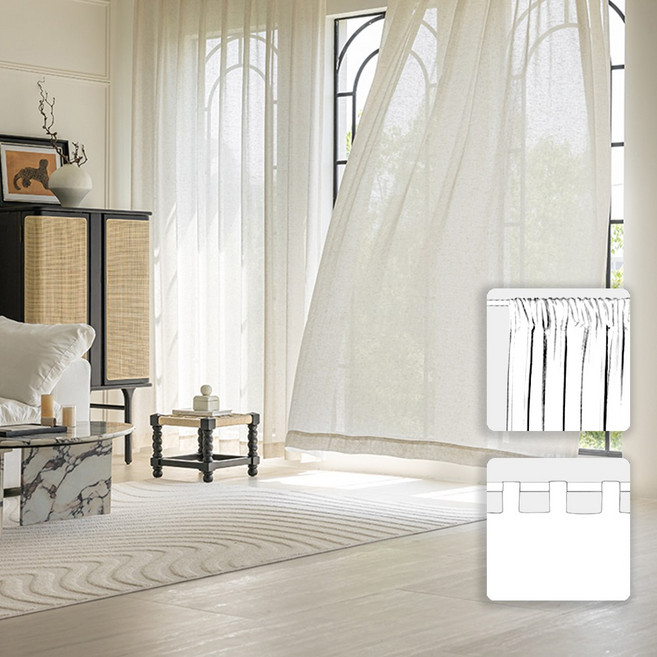 소르르 린넨커튼 민자형거실커튼 비침없는 린넨쉬폰커텐 거실커텐 창문형커튼 여름 중문커튼 화이트 1p/2p