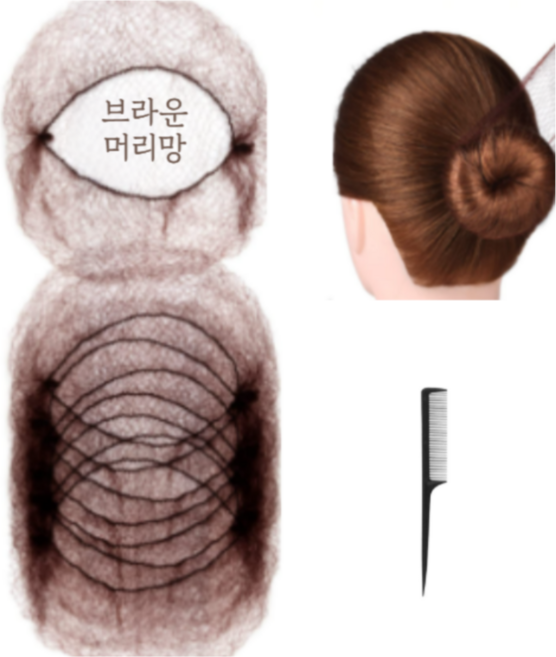 럭키초이스 브라운 머리망 승무원 올림머리 U핀 머리끈 30개