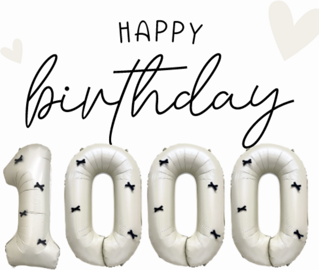 파티룰루 아이보리 대형 숫자풍선, 1개, 블랙리본 70cm 숫자 1000 세트
