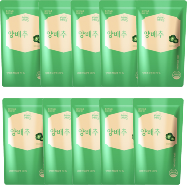 참선진녹즙 팜듀 양배추즙 양배추를 통째로 착즙 70% 흰민들레 브로콜리새싹 배 생강을 넣어 더 편안하고 개운한, 10개, 100ml