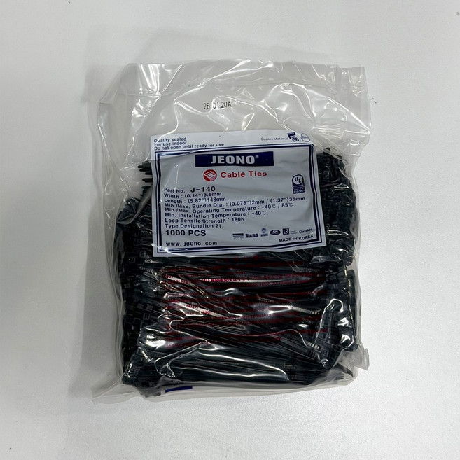 전오전기 케이블타이 140mm 흑색 백색 J-140 1봉 1000EA, 1개, 케이블타이140mm 흑색 (1000개입)