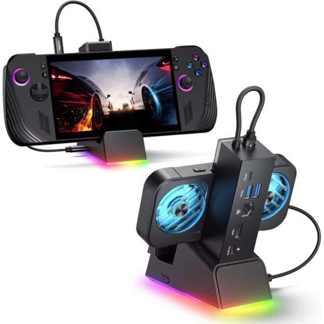 JSAUX RGB 도킹 스테이션 ROG Ally XROG AllySteam DeckLegion Go 호환 7-in-1 도크 HDMI 4K120Hz 기가비트 이더넷 듀얼 USB, Black-RGB Fan Cooling