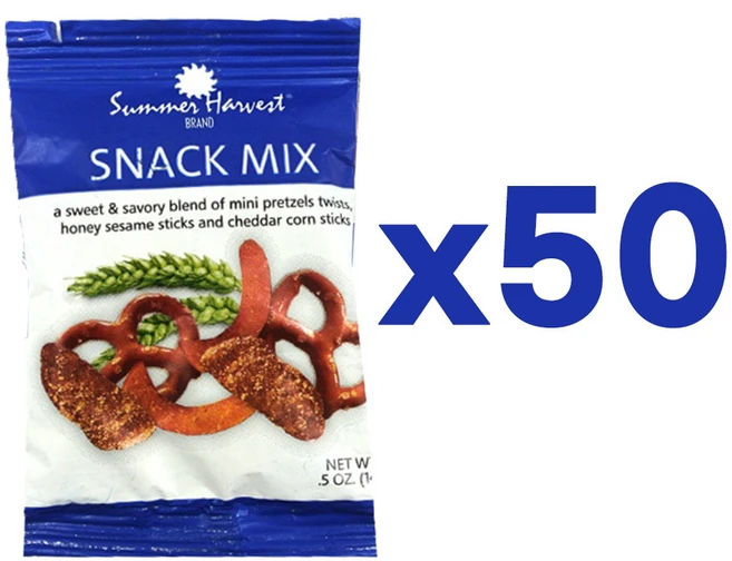 Summer Harvest 스낵 믹스 14g 25봉 프레즐 허니 참깨 체다치즈 콘 스틱, 50개 - 쿠팡