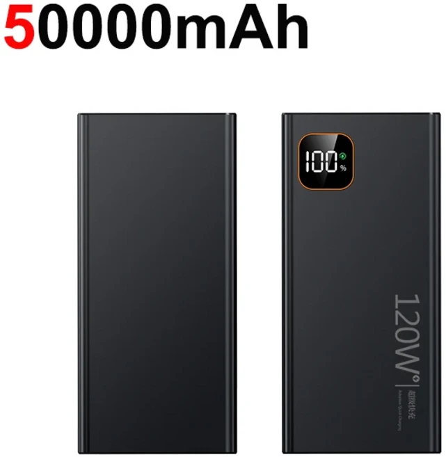 ONEPLUS 200000mAh 보조베터리 120W 초고속 충전 대용량 휴대용 배터리 충전기 iPhone Samsung 용 디지털, 01 Black 50000mAh