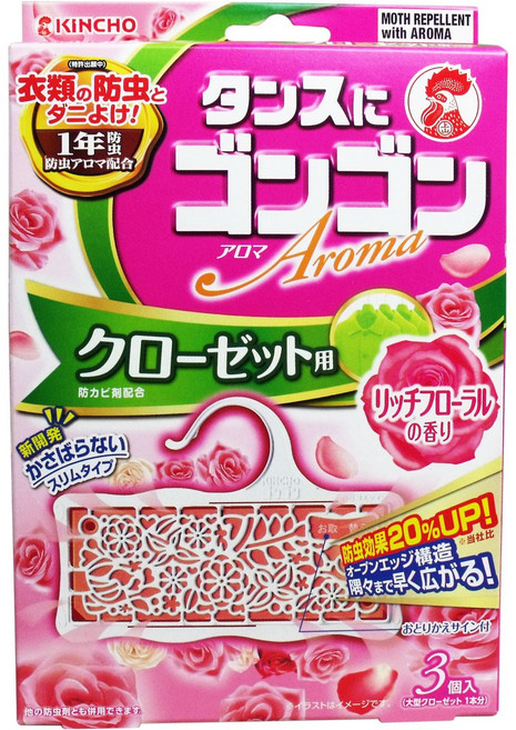 金鳥 驅塵氏 樟腦丸芳香劑 衣櫥用 玫瑰花香 1年効果, 133g, 1個