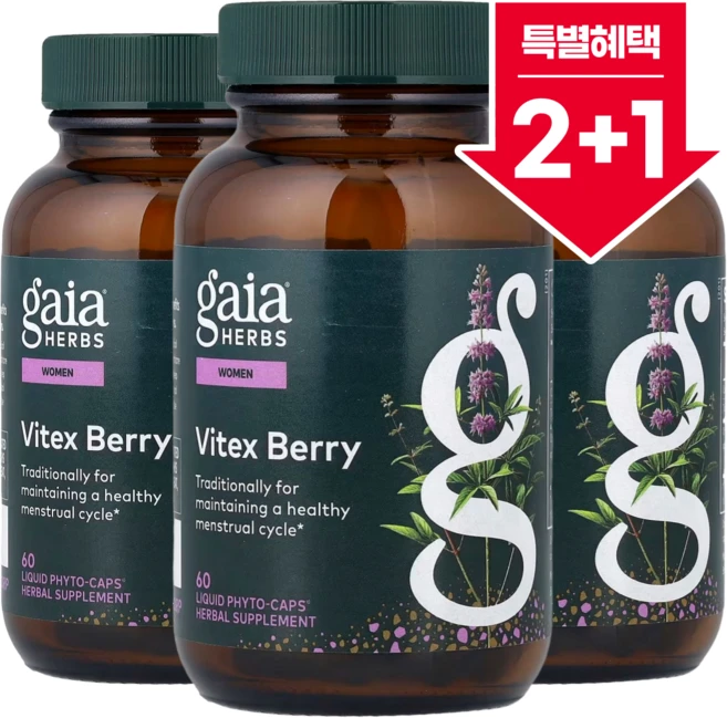 2+1 가이아 허브 여성용 바이텍스 베리 리퀴드 파이토 캡스 1000mg 60정 유기농체이스트나무베리추출물 / 해외직구 미국정품, 3개 - 쿠팡