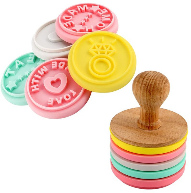 다식판 원목 다식틀 떡도장 명절떡 약과 떡틀 떡문양틀 10 개대 나무 손잡이 실리콘 쿠키 스탬프 핸드 프레스 diy 베이킹 금형 도구 비스킷 커터 (임의 패턴), 1개