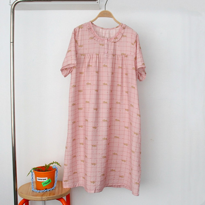 인견 캐릭터 반팔 프릴 잠옷 원피스 여성 냉감 쿨 홈웨어 실내복