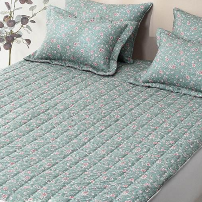 은은한 들꽃 디자인 전기/ 카본/ 온수매트커버 싱글 S / 슈퍼싱글 SS / 퀸 Q, 들꽃 그린