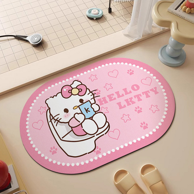 란틴 욕실 발매트 빨아쓰는 규조토 미끄럼방지매트 화장실 앞 발매트 주방 베란다 전화냥이, 핑크 캣B, 1개