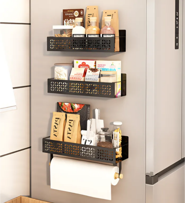 다온이네 냉장고 옆 공간 활용 자석 선반 2개세트 키친타올 홀더 주방 수납 정리대, 블랙소형+대형, 1개