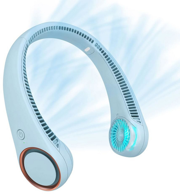 넥 선풍기: 휴대용 목 냉각 충전식 블레이드리스 선풍기 - 핸즈프리 3단 4000mAh 배터리 USB 작동 웨어러블 헤드폰 디자인 남성용 야외 실내 블랙, Light Blue, 4) 라이트 블루