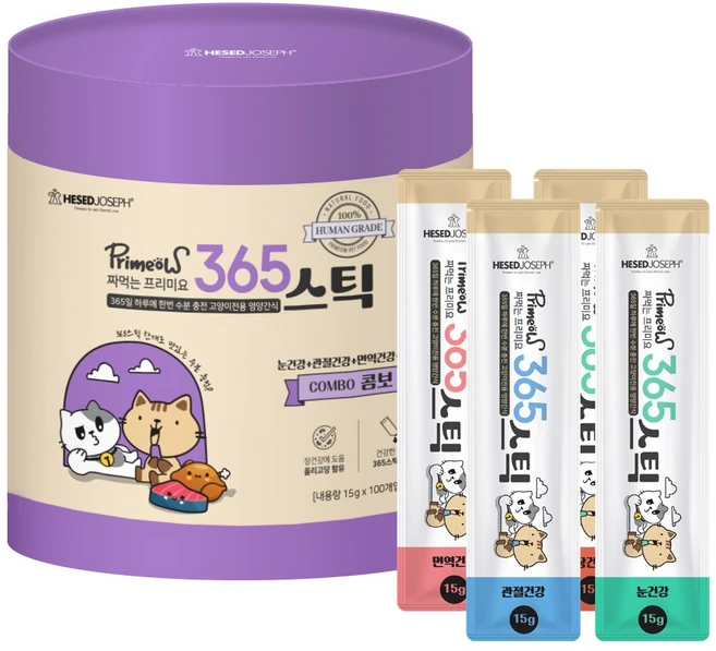 프리미요 고양이 짜먹는 365스틱 영양제, 100회분, 종합영양제, 1개 - 쿠팡