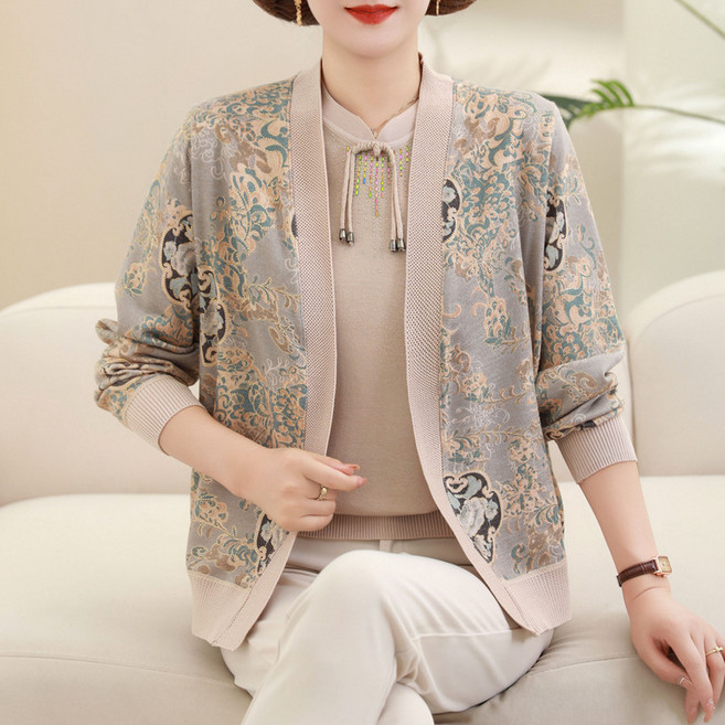 엄마의 초가을 카디건 스웨터 세트 중년 여성 의류 봄가을 패션 니트 중년 여성 상의