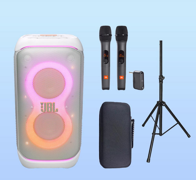 JBL PARTYBOX STAGE 320 파티박스320 화이트 + 제이비엘 2채널 무선마이크 AS3 + 마이크파우치 3종+스피커스탠드 4종셋트
