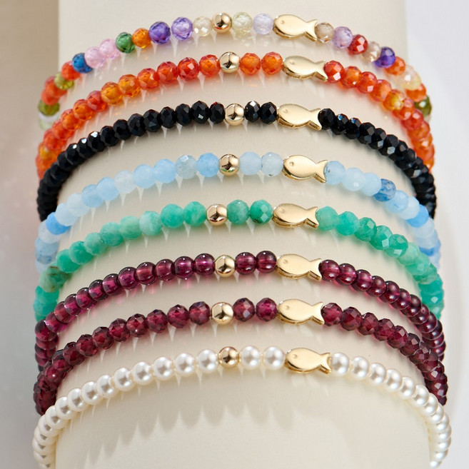 에바주얼리 14k 팔찌 합격 기원 소원 물고기 금볼 천연석 오닉스 가넷 진주 팔찌 물고기팔찌 14k팔찌