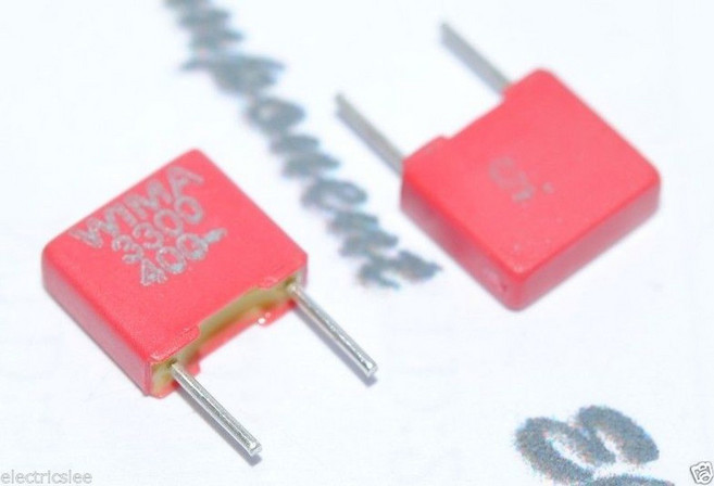 德國 WIMA FKS2 3300P (3300PF 3.3nF) 400V 5% 腳距:5mm 金屬膜電容器 x1個, 1個