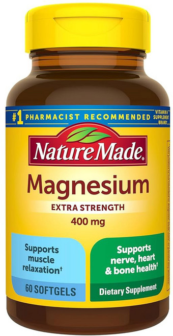 네이처 메이드 산화마그네슘 400mg 소프트젤 남녀용 고강도 마그네슘 보충제 근육 신경 뼈 및 심장, 1개