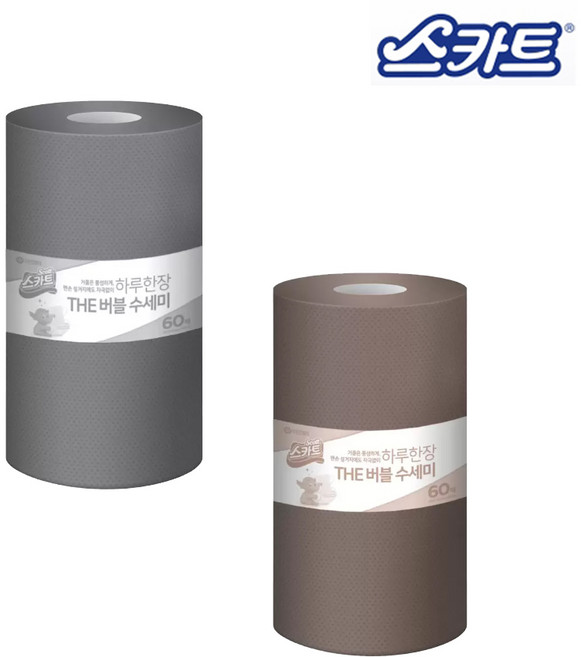 일회용수세미 하루한장 수세미 1롤 60매, 램덤(3가지색상), 2개, 60개입