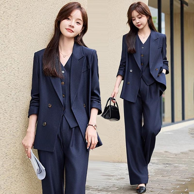 쩐쿠 여성 박시핏 자켓+베스트+팬츠 수트 3종세트 K0202