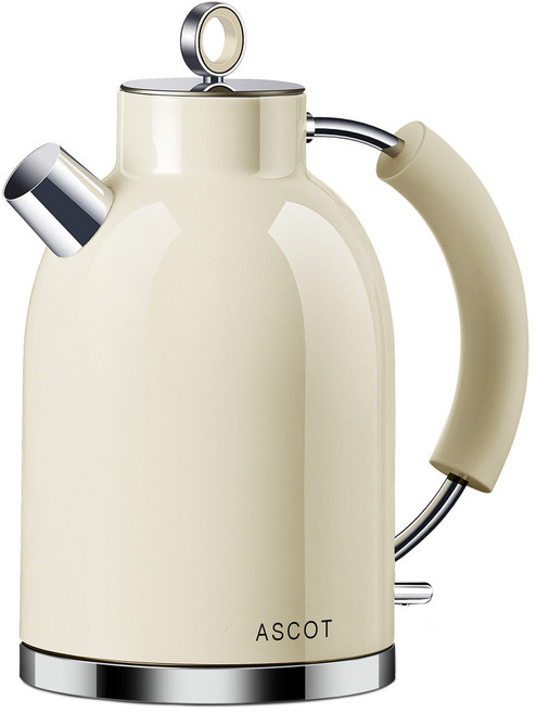 ASCOT 아스콧 레트로 무선 전기 주전자 1.6L (크림) 유럽 내수용 정품 티 포트, 크림