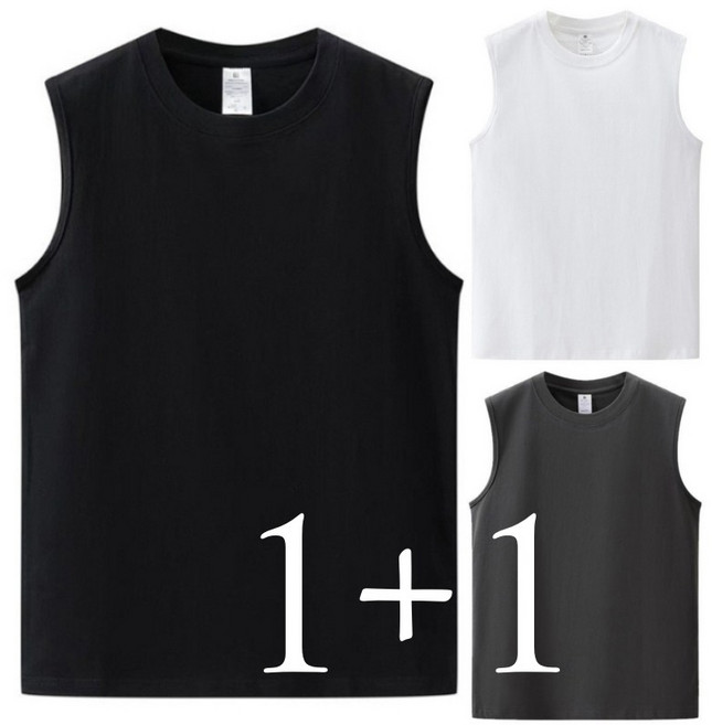 트랜드 버니 남녀공용 코마사 면 100% 2장세트 레이어드 라운드 나시 민소매 티셔츠