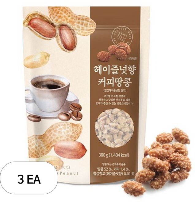 하루견과 헤이즐넛 커피 땅콩, 300g, 3개