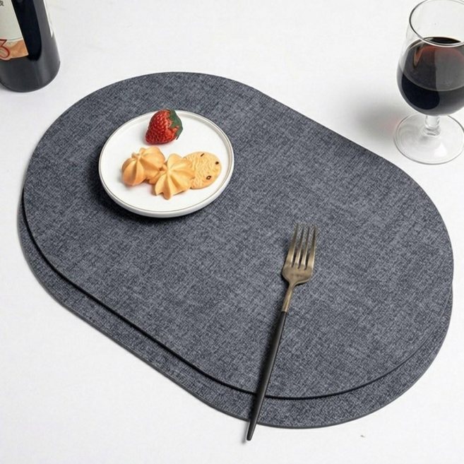 포치가미 가죽 방수 테이블 식탁 매트 2P, 2개, 43x30, 다크 그레이