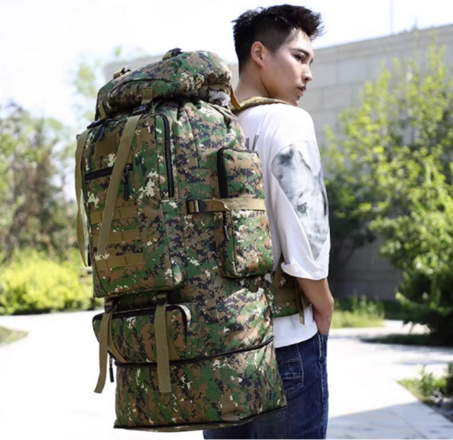 백패킹 배낭 약초 재난 군장 100L 방수 야외 남성 육군 대용량 위장 등산 가방, 1812 블랙
