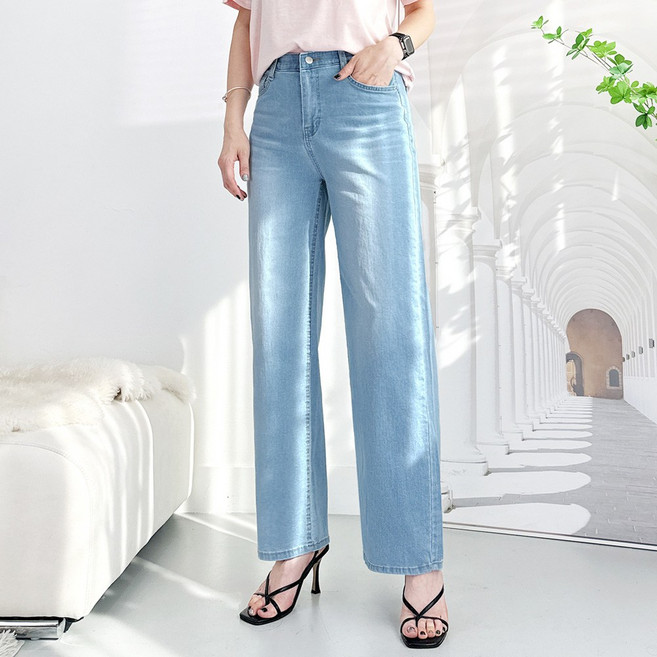 103st 기능성 쿨원단 세미 와이드 여름 청바지 연청 진청/여성 밴딩 스판 일자 통청바지 빅사이즈 S~3XL
