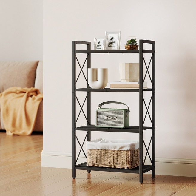 SONGMICS 튼튼한 다용도 조립식 메탈 철제 스탠드 수납 선반, 4단, 블랙