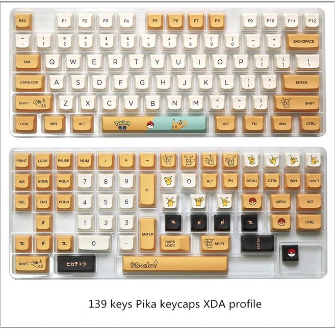 PBT 염료 서브 베드 키캡 MX 스위치 기계식 키보드 QX XDA 프로필 애니멀 크로싱 GMK 1 세트, 01 139 keys Pika