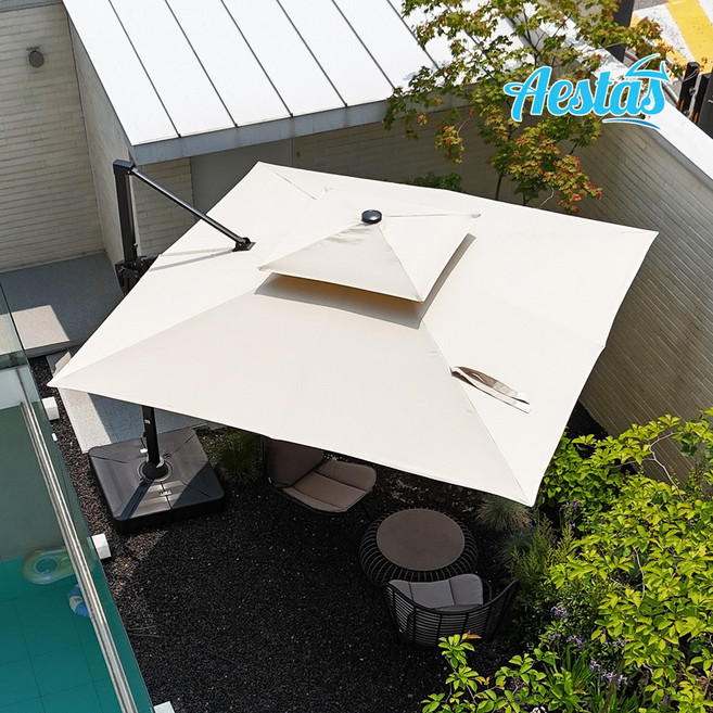 아이스타스 대형 파라솔 사각 3M 알루미늄 더블탑 폴딩 야외 캠핑 비치 카페 테라스 옥상, 베이지색