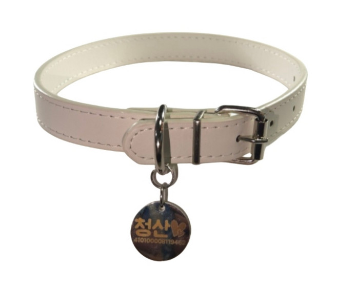 MUNG 강아지 고양이 가죽 목걸이 인식표, 1개, 흰색