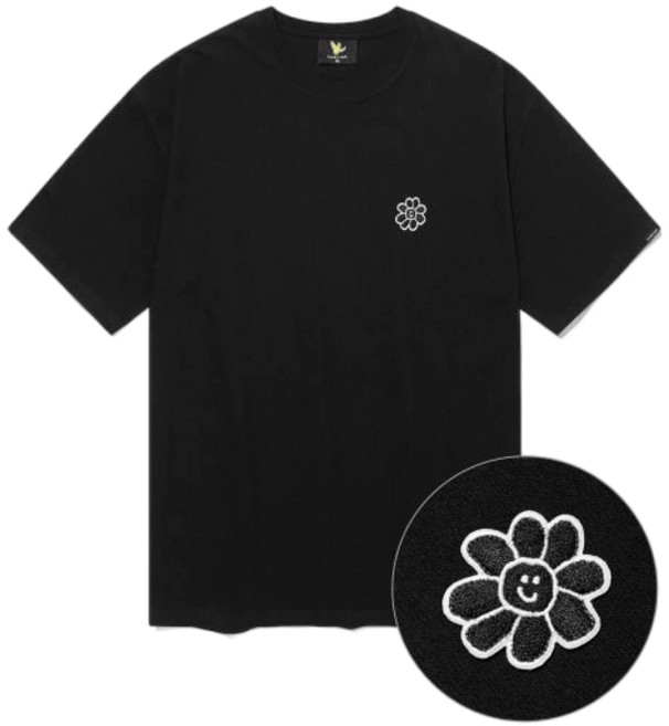 Mark Gonzales 短袖T恤 刺繡圖案 男女適用, 小花款-黑色（現貨）,L