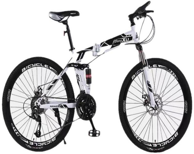XFeng 입문용 MTB 자전거 기계식디스크브레이크 남녀 공용 접이식자전거, 21단 24인치, 화이트   블랙 -스포크 휠, 1개