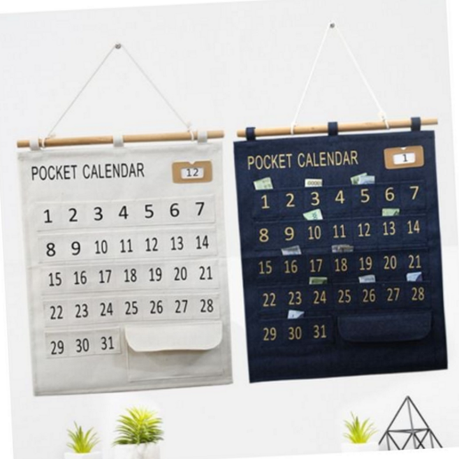 패브릭 약 먹는 달력 용돈 생활비 용돈 주머니 소비 포켓 캘린더 저축 영수증, 네이비