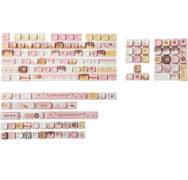 키붐 도우 플러프 키캡 세트 144143 키 기계식 키보드용 MOA체리 프로필 PBT ANSIISO와 호환 60 65 75 TKL 풀사이즈 레이아웃핑크 브라운 MOA, 텐키리스