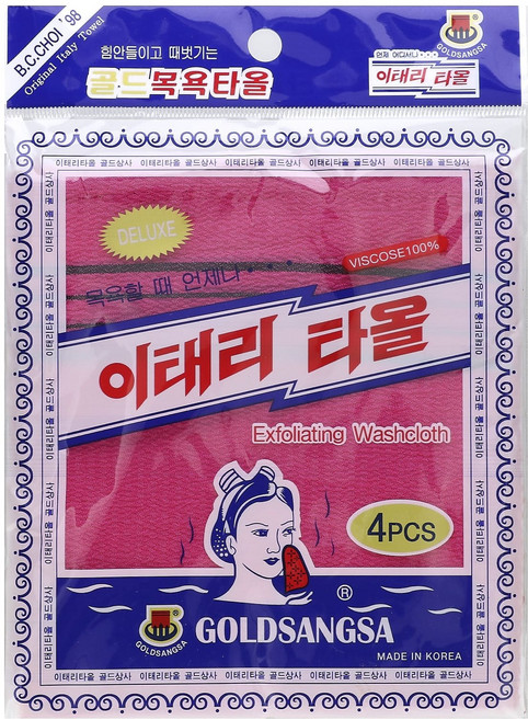 국내산 이태리 타올 4매 / 골드상사 목욕타올/이태리타올 / 목욕타올/국내생산, 레드, 4개입, 1개