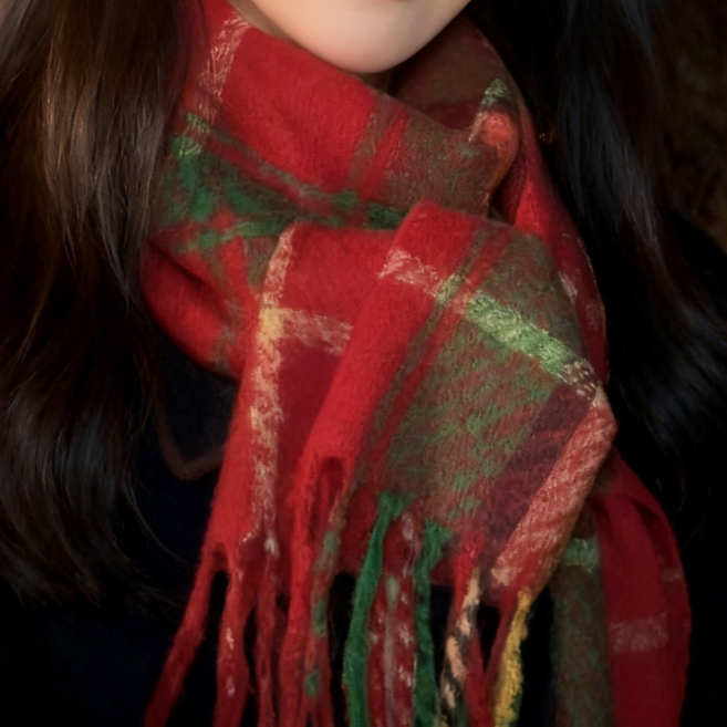 시웬 체크 패턴 방울 숄스카프 보온력 최고! 한겨울 필승 아이템 여성 여자 겨울 스카프 머플러