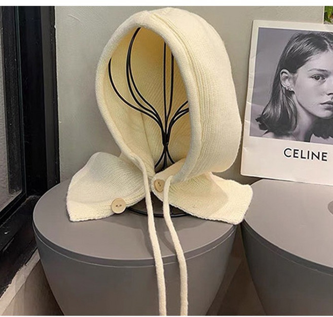 5MANGAJI- 후드 넥워머 니트 바라클라바 방한 방풍 방한용품, 아이보리, 1개