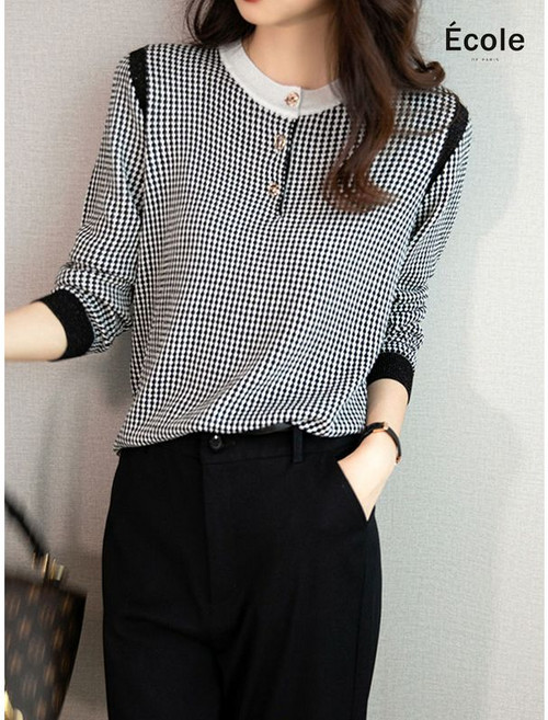 에꼴드파리 롤러 라운드 배색 긴팔니트 F48WKB015Z