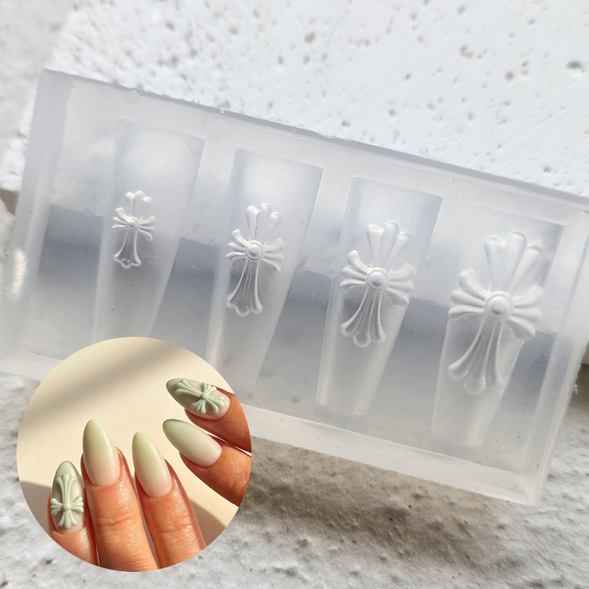 뷰티마우스 입체 크로스 십자가 4구 실리콘 네일 몰드, 1개, 자체몰드