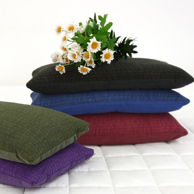 꿀잠자는 목편한 국산 메밀베개 단잠 기본형 (베개속+커버포함), 단잠_피그먼트메밀(1개), 기본형20x40_파랑