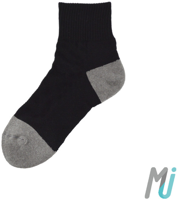 MJ 細針竹炭輕毛巾底運動襪, 黑色, 1雙