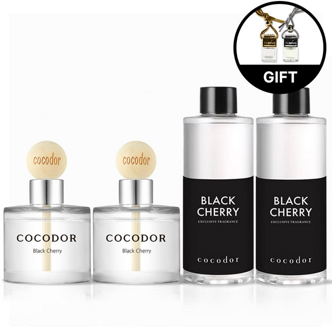 코코도르 차량용 방향제 우드볼 디퓨저 50ml 2개+리필액 200ml 2개 고급 자동차 새차선물 블랙체리, 코코도르 차량용 방향제 우드볼 디퓨저 50ml 2개+리, 1개